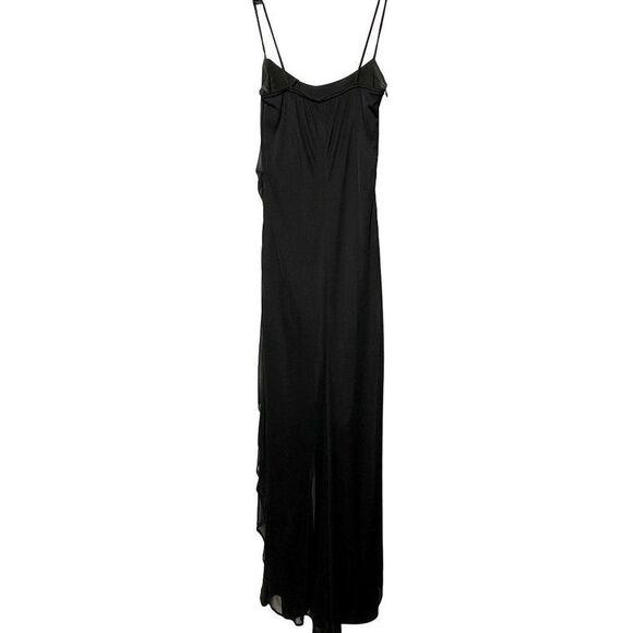 Cache Black Flare Leg Jumpsuit Ruched Semi Sheer Asymmetrical Overlay Sz 2 - Picture 5 of 6